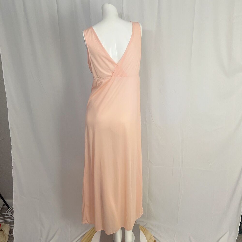 Vintage 1970s Kayser Peachy Pink Cream Lace Maxi Night Gown Women's Size 2 - Picture 4 of 6